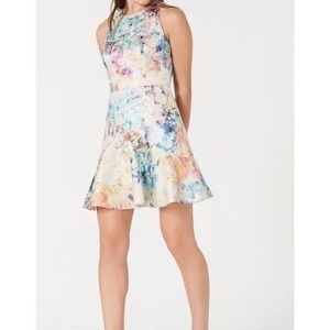 Aidan Mattox Metallic Floral Fit Flare Cocktail Dress Size 8